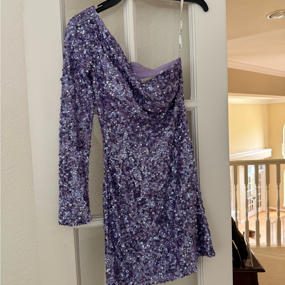 Sherri Hill Purple Asymmetrical Sequin  Dress